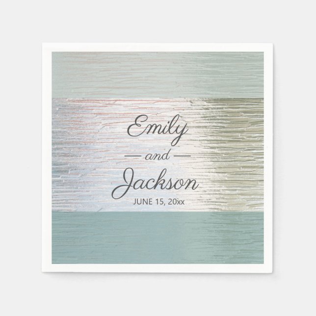 Turquoise Blue Silver Sea Glass Wedding Reception Napkin (Front)