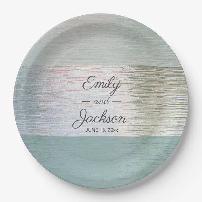 Turquoise Blue Silver Sea Glass Wedding Reception  Paper Plate (Front)