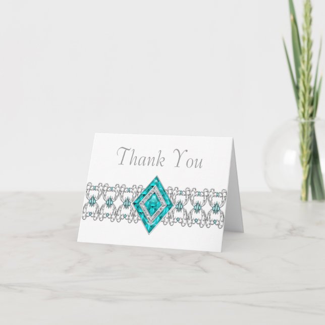 Turquoise Blue Silver Thank You Cards (Front)