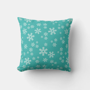Turquoise Blue Snow Flake Christmas Pillow