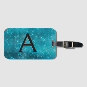 Turquoise Blue Sparkle Twinkle Sparkle Monogram Luggage Tag