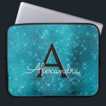 Turquoise Blue Sparkling Stars Monogram Laptop Sleeve<br><div class="desc">Turquoise Blue Sparkle and Shimmer Elegant Monogram Case. This case can be customised to include your initial and first name.</div>