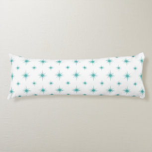 Turquoise Blue Starbursts Midcentury Modern Body Cushion