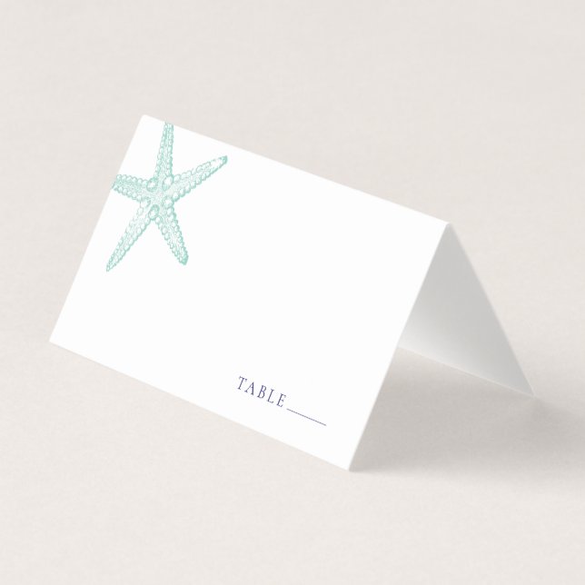 Turquoise Blue Starfish Place Card (Front)