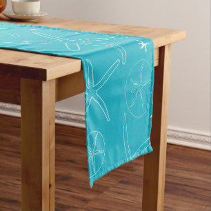 Turquoise Blue Starfish & Sand Dollar Table Runner