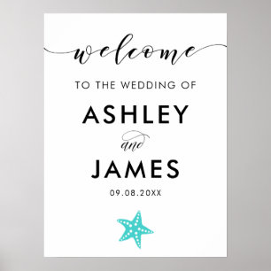 Turquoise Blue Starfish Wedding Welcome Sign