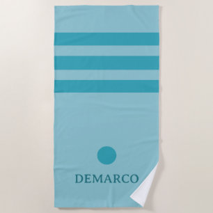 Turquoise Blue Stripes Personalised Beach Towel