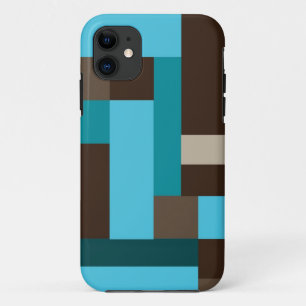 Turquoise Blue Teal & Brown Geometric Modern Art iPhone 11 Case