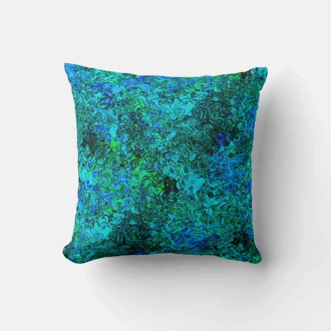 Turquoise Blue Teal & Green Artistic Abstract Cushion (Front)