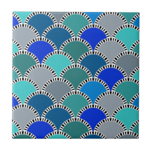 Turquoise Blue Teal Grey Scales Pattern Ceramic Tile