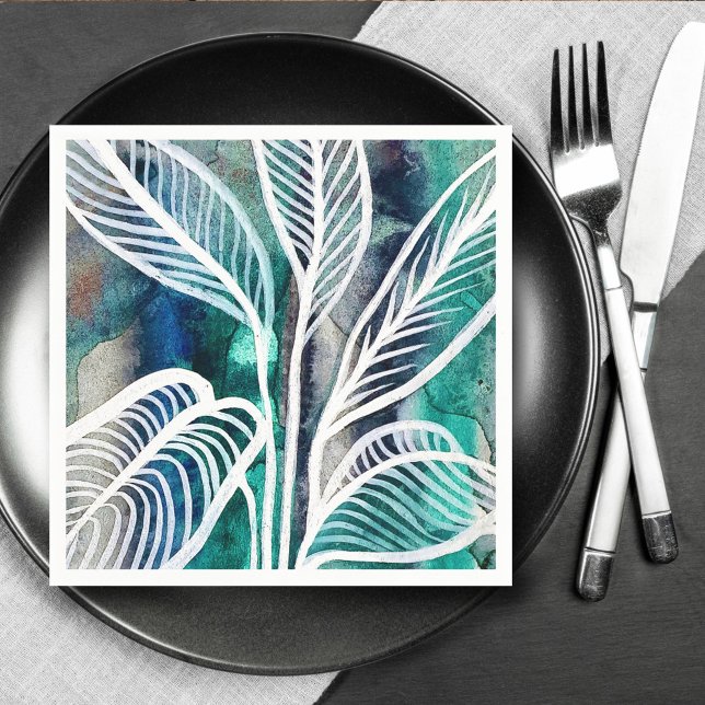  Turquoise Blue & Teal Modern Botanical Watercolor Napkin (Creator Uploaded)