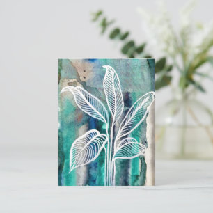  Turquoise Blue & Teal Modern Botanical Watercolor Postcard