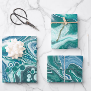 Turquoise Blue Teal Ocean Swirls Wrapping Paper Sheet