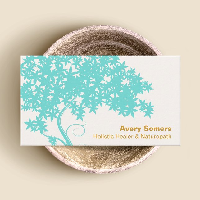 Turquoise Blue Tree Holistic Healer Naturopath Business Card (Creator Uploaded)