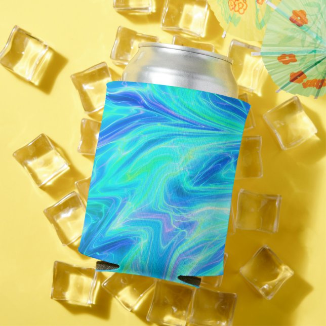 Turquoise Blue Tropical Abstract    Can Cooler (In Situ Summer)