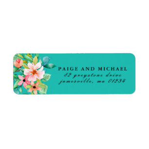 Turquoise Blue Tropical Botanical Return Address Label