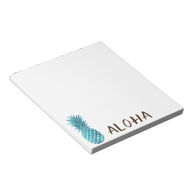 Turquoise Blue Tropical Pineapple Aloha Notepad (Angled)