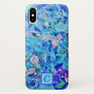 Turquoise Blue Underwater Monogram Textle Art iPhone X Case