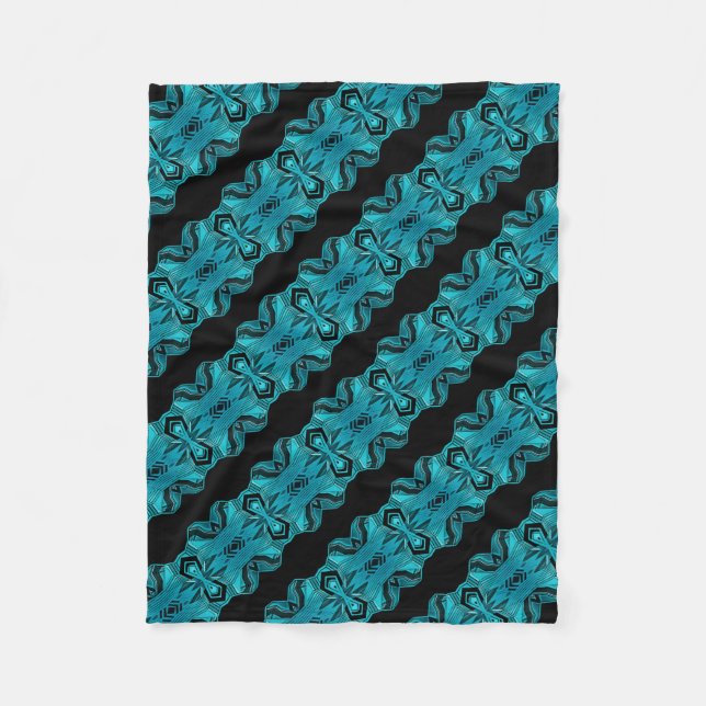 Turquoise Blue Unique Pattern/Stripes Fleece Blanket (Front)