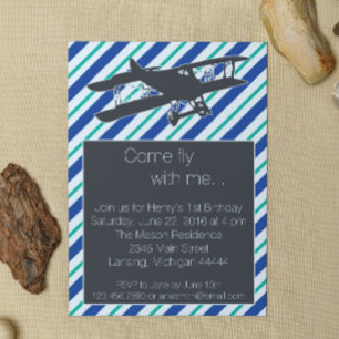 Turquoise Blue Vintage Aeroplane Birthday Invite