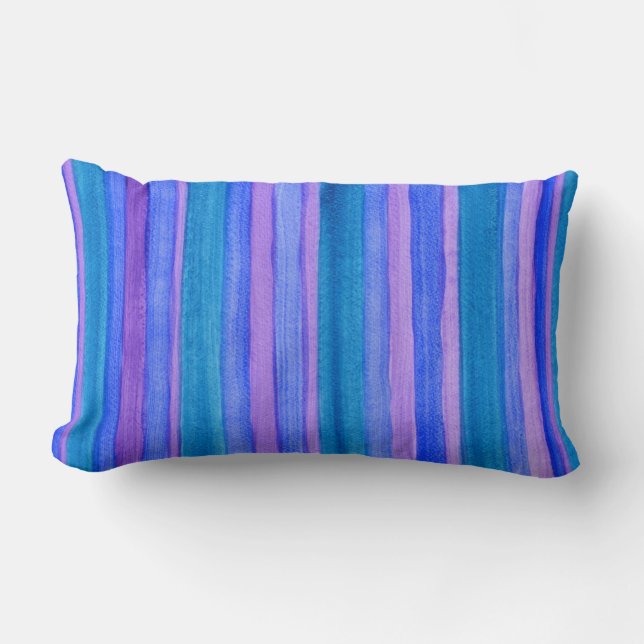 Turquoise, Blue, Violet Painted Stripes Pillow (Front)