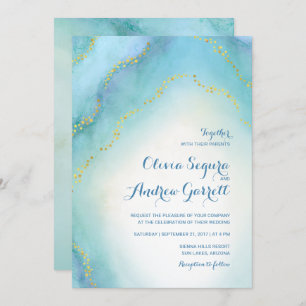 Turquoise Blue Watercolor Agate Wedding Invitation