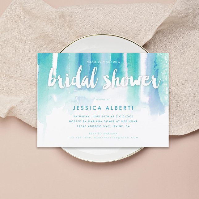 Turquoise Blue Watercolors Bridal Shower Invitation (Creator Uploaded)
