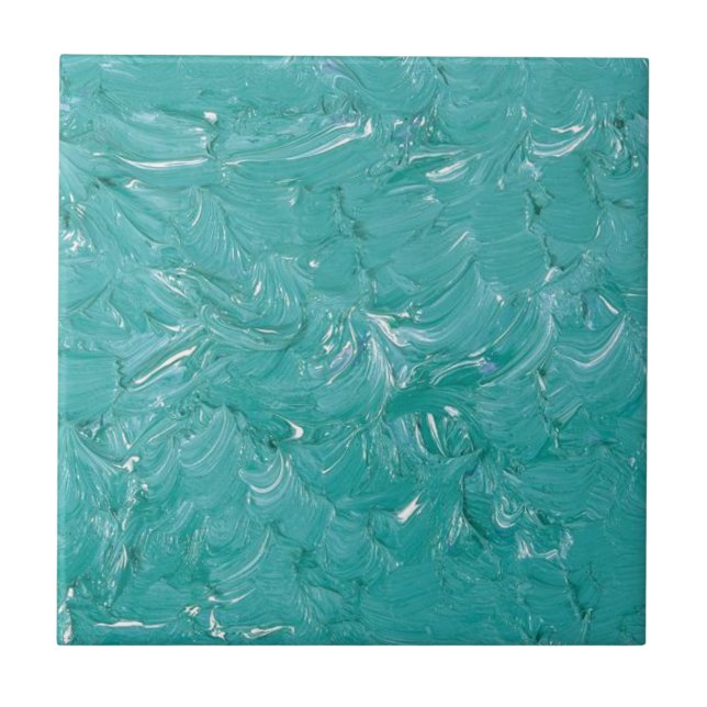 Turquoise Blue Watercolour Abstract Pattern Tile (Front)