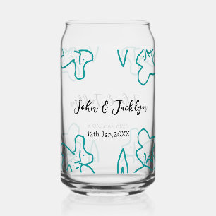 Turquoise blue wedding couple name date flstylish can glass