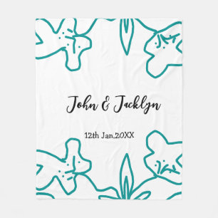 Turquoise blue wedding couple name date flstylish fleece blanket