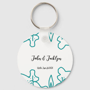 Turquoise blue wedding couple name date flstylish key ring
