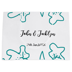 Turquoise blue wedding couple name date flstylish large gift bag