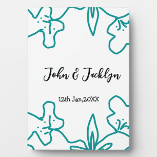 Turquoise blue wedding couple name date flstylish  plaque