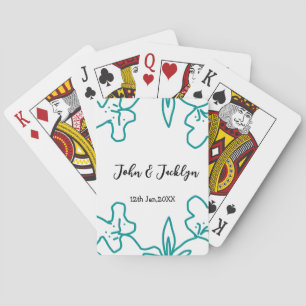 Turquoise blue wedding couple name date flstylish playing cards