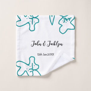 Turquoise blue wedding couple name date flstylish  wash cloth
