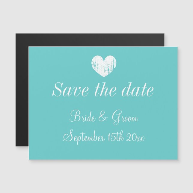 Turquoise blue wedding magnetic save the date card (Front/Back)