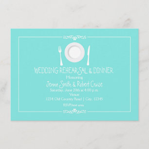 Turquoise Blue Wedding Rehearsal Dinner Invitation
