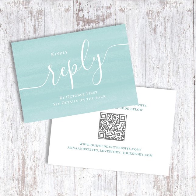 Turquoise Blue Wedding Script RSVP  (Turquoise blue reply card)