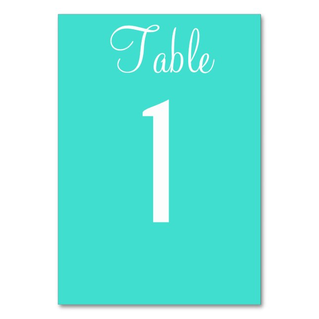 Turquoise Blue Wedding Table No. Cards (Front)