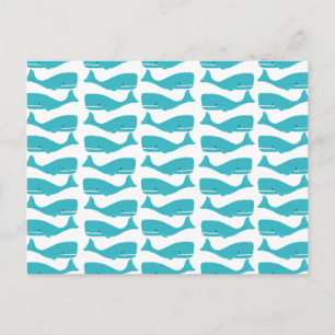 Turquoise Blue Whale Pattern Postcard