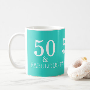 Turquoise Blue White 50 And Fabulous Birthday Coffee Mug