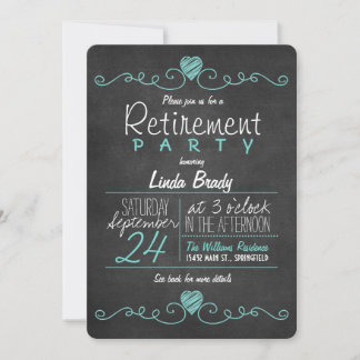Turquoise Blue & White Chalkboard Retirement Party Invitation