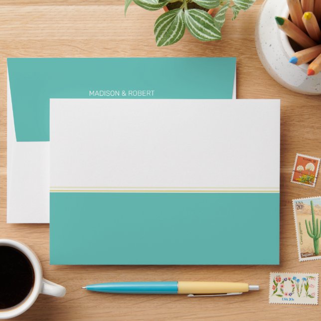 Turquoise Blue White Elegant Personalised Envelope (Desk)