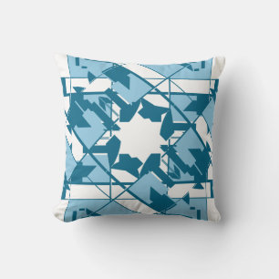 Turquoise Blue White Mediterranean Inspired Floral Cushion