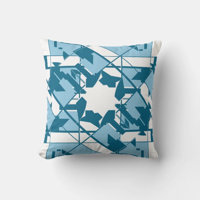 Turquoise Blue White Mediterranean Inspired Floral Cushion (Front)