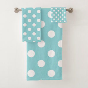 Turquoise Blue & White Polka Dots Dot Bath Towel Set