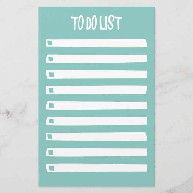 Turquoise Blue White Simple Girly To Do List Stationery (Front)