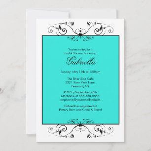 Turquoise Blue with Black Scroll Bridal shower Invitation