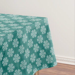 Turquoise Blue with Gold Snowflakes Christmas Tablecloth