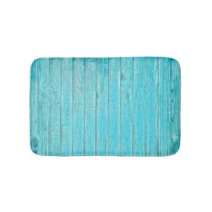 Turquoise Blue Wood Wall Texture Bath Mat